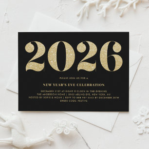 Gold Glitter 2018 New Year's Eve Party Invitation