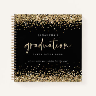 Gold Glitter 2022 Graduation Guest Book Black