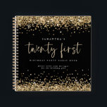 Gold Glitter 21st Birthday Black Guest Book<br><div class="desc">Gold Glitter Borders 21st Birthday Party Black Guest Book Classic black and gold elegance for this alternative option for guests to write their wishes for the birthday girl.  The main header is in a set stylish script and the rest of the text you can easily personalise.</div>