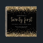 Gold Glitter 21st Birthday Black Guest Book<br><div class="desc">Gold Glitter Borders 21st Birthday Party Black Guest Book Classic black and gold elegance for this alternative option for guests to write their wishes for the birthday girl.  The main header is in a set stylish script and the rest of the text you can easily personalise.</div>