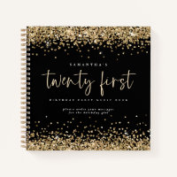 Gold Glitter 21st Birthday Black Guest Book
