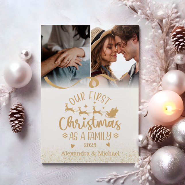Gold Glitter 2 Photo Christmas Holiday Card (Creator Uploaded)