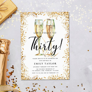 Gold Glitter 30th Birthday Party Invitation