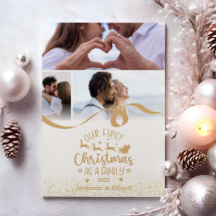Gold Glitter 3 Photo Christmas Holiday Card