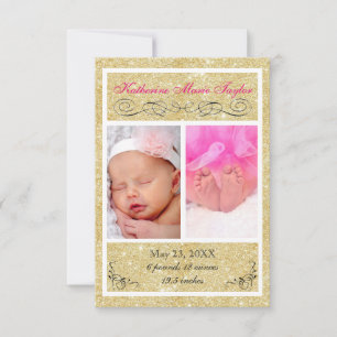Gold Glitter - 3x5 Birth Announcement