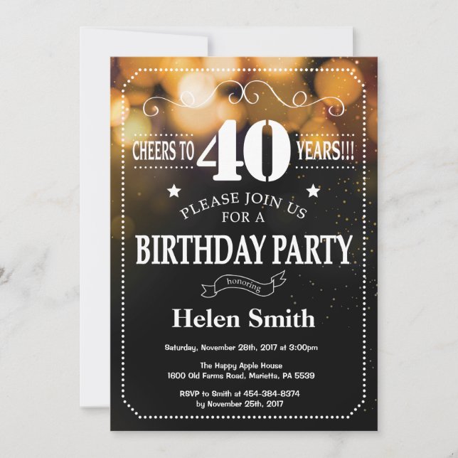 Gold Glitter 40th Birthday Invitation (Front)