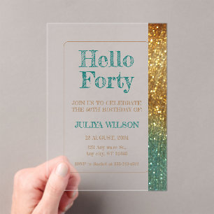 Gold Glitter 40th birthday party Acrylic Invitations