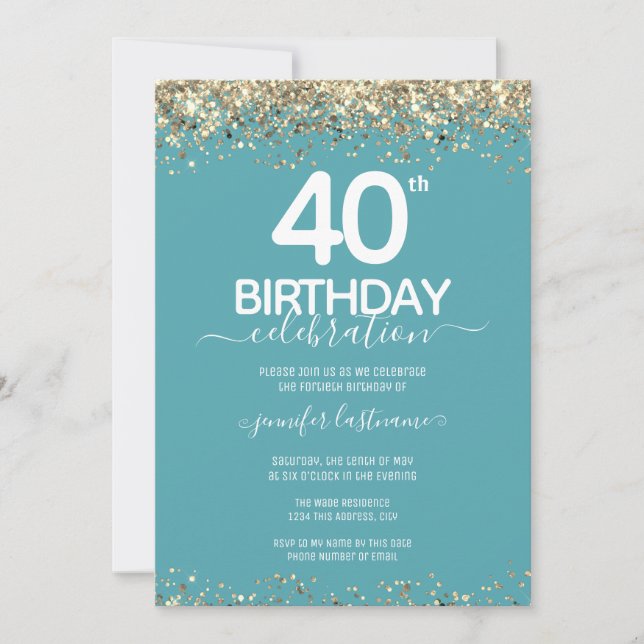Gold Glitter 40th Birthday Party Invitation (Front)