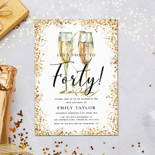 Gold Glitter 40th Birthday Party Invitation