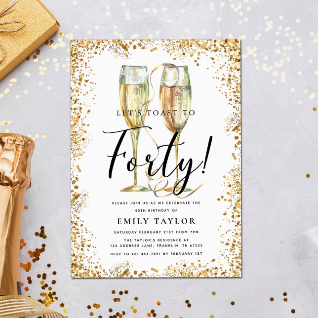 Gold Glitter 40th Birthday Party Invitation (Creator Uploaded)