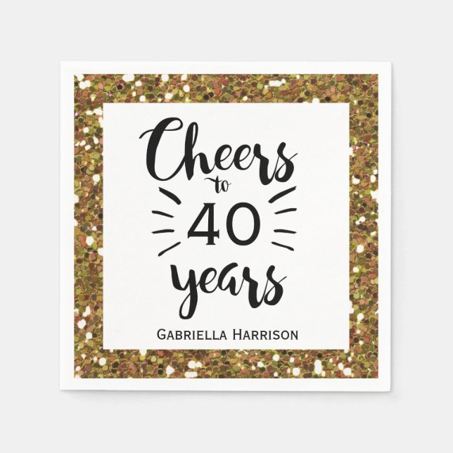 Gold Glitter 40th Birthday Party Napkin (Front)