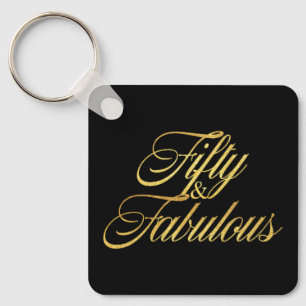 Gold Glitter 50 and Fabulous Modern 50th Birthday Key Ring