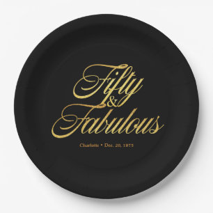 Gold Glitter 50 and Fabulous Modern 50th Birthday  Paper Plate