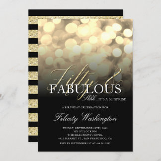 Gold Glitter 50 & Fabulous Surprise Birthday Party Invitation