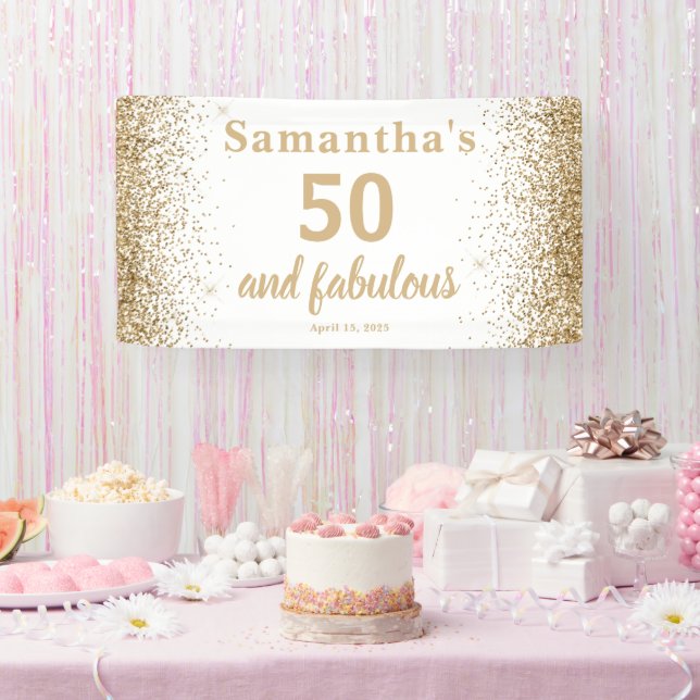 Gold Glitter 50th Birthday  Banner (Party)