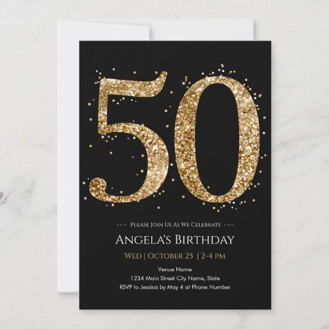 Gold Glitter 50th Birthday Invitation (Front)