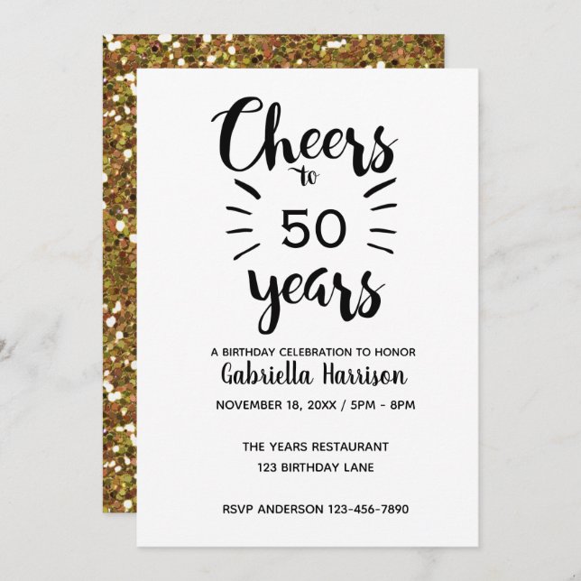Gold Glitter 50th Birthday Invitation (Front/Back)