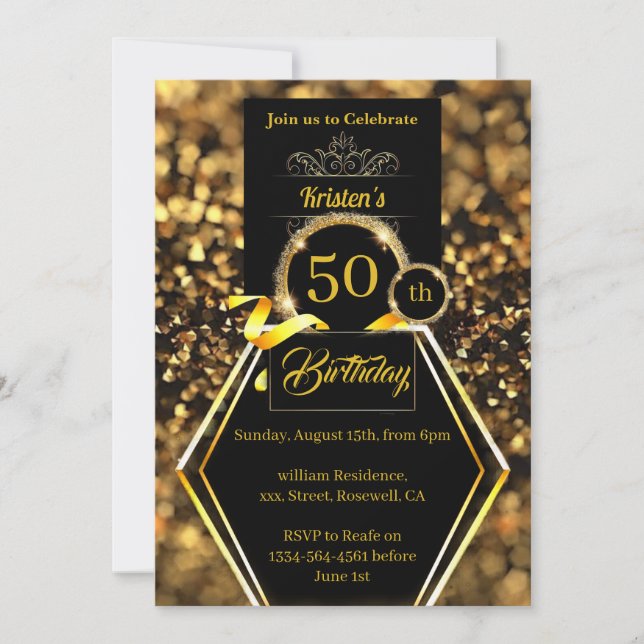 Gold Glitter 50th birthday Invitation (Front)