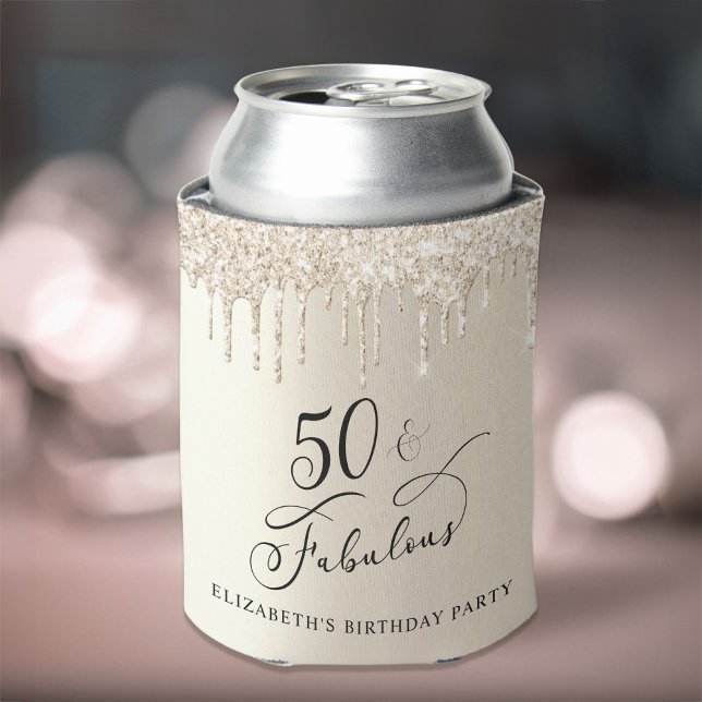 Gold Glitter 50th Birthday Party Can Cooler (Creator Uploaded)