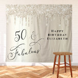 Gold Glitter 50th Birthday Party Welcome Tapestry<br><div class="desc">Elegant personalised 50th birthday party tapestry with champagne gold faux glitter dripping down a gold background and "50 & Fabulous" written in stylish script. Customise with her name. A blank area in the lower corner provides space for guests to take photos against the backdrop.</div>