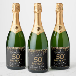Gold Glitter 50th Birthday Personalised  Sparkling Wine Label