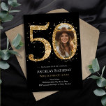 Gold Glitter 50th Birthday Photo Invitation<br><div class="desc">50th Birthday Gold Glitter Photo party template. Available as a digital download printable.
Custom,  personalised,  editable download</div>