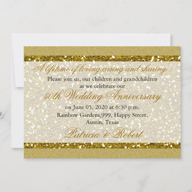 Gold Glitter 50th Golden Wedding Anniversary Invitation (Front)