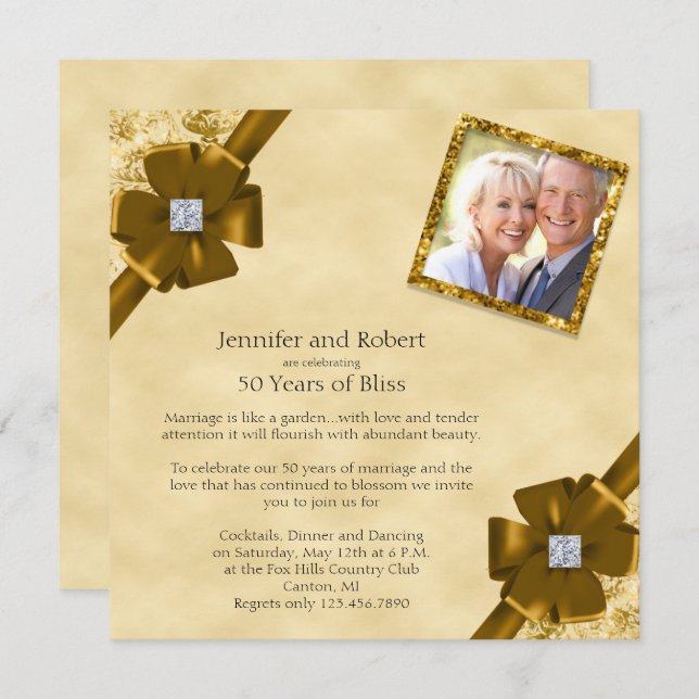 Gold Glitter 50th Wedding Anniversary Invitation (Front/Back)