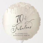 Gold Glitter 70th Birthday Party Balloon<br><div class="desc">70th birthday party custom balloon. "70 & Fabulous" is written in an elegant script against a champagne gold background,  with gold faux glitter dripping from the top. Personalise with your name.</div>