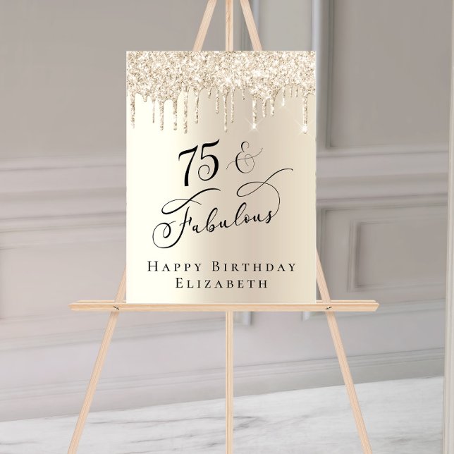 Gold Glitter 75th Birthday Party Acrylic Sign (Creator Uploaded)