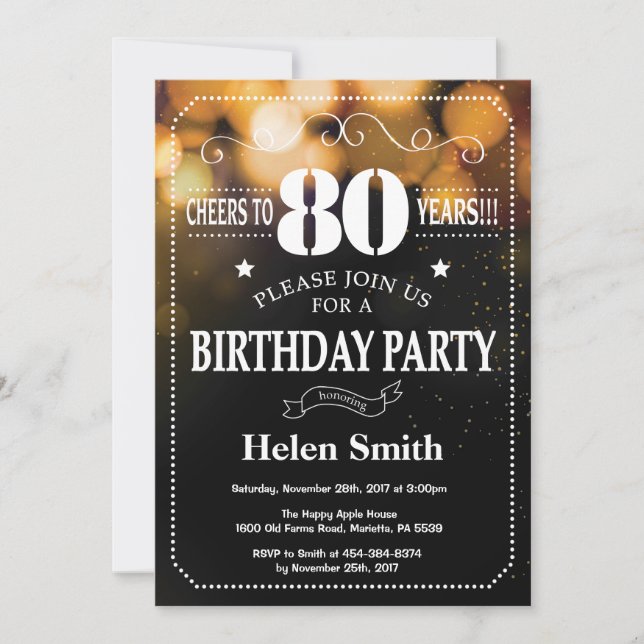 Gold Glitter 80th Birthday Invitation (Front)