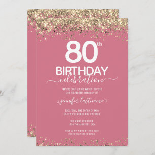 Gold Glitter 80th Birthday Party Invitation
