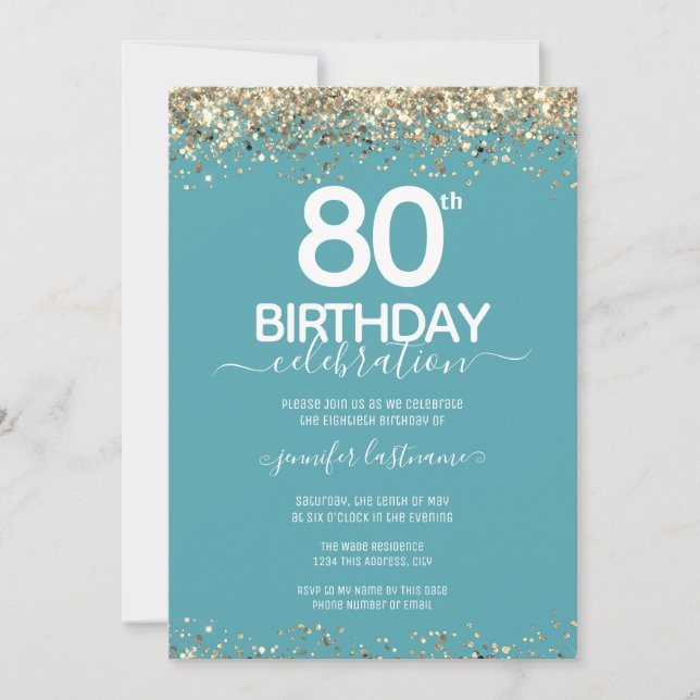 Gold Glitter 80th Birthday Party Invitation (Front)