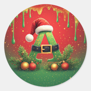 Gold Glitter A For Family Christmas Classic Round Sticker