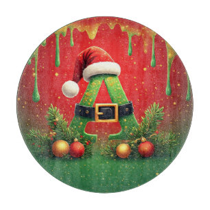 Gold Glitter A For Family Christmas Cutting Board