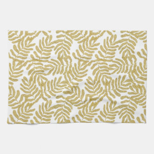 Gold glitter abstract leaves pattern tea towel