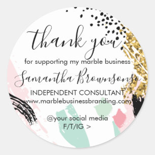 Gold Glitter Abstract Shapes Thank you Classic Round Sticker