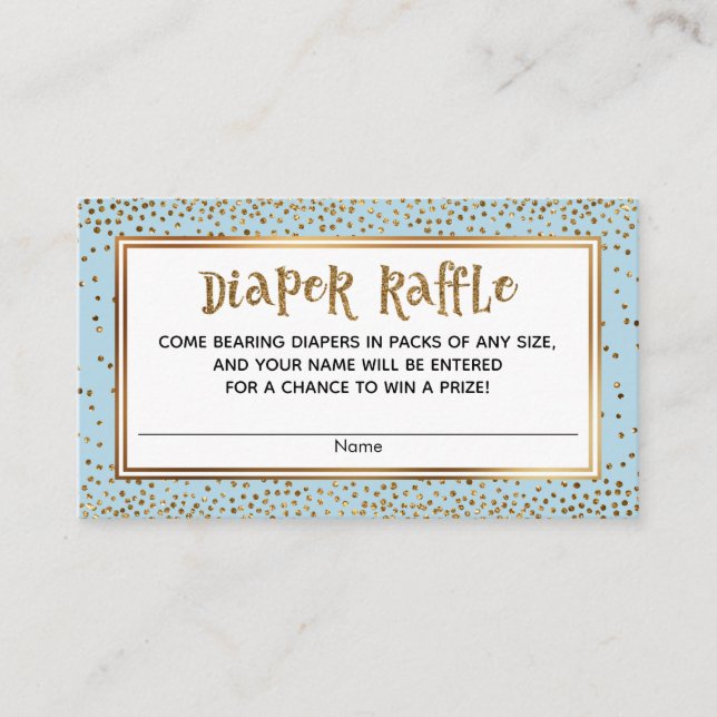 Gold Glitter Accents Baby Blue Diaper Raffle Cards (Front)
