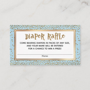 Gold Glitter Accents Baby Blue Diaper Raffle Cards