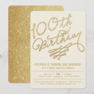 Gold Glitter Adult 100th Birthday Party Invite