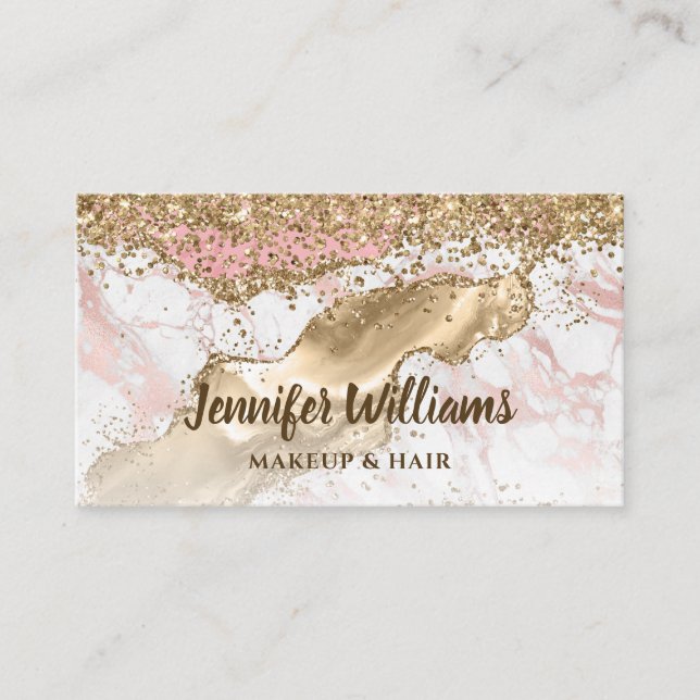 Gold Glitter Agate Modern Elegant Makeup Hair Chic Business Card (Front)
