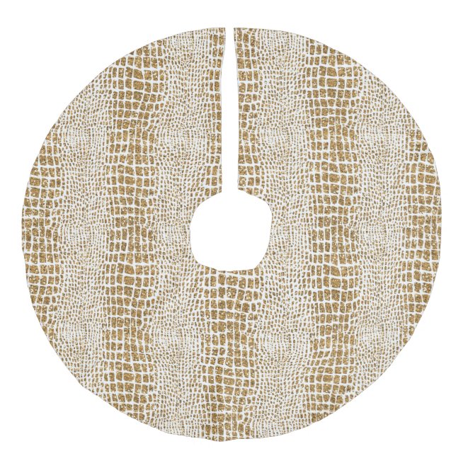 Gold Glitter Alligator Print Faux Linen Tree Skirt (Front)