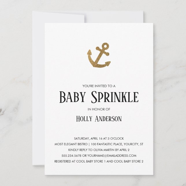 Gold Glitter Anchor Simple Baby Sprinkle Invitation (Front)