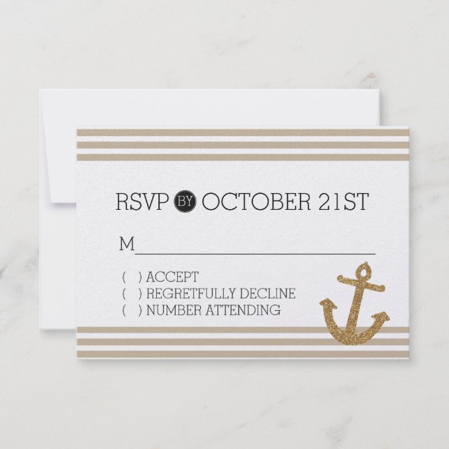 Gold Glitter Anchor Stripes RSVP (Front)