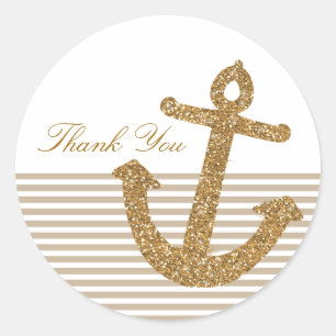 Gold Glitter Anchor Thank you Classic Round Sticker