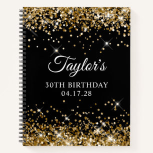 Gold Glitter and Black 30th Birthday Notebook