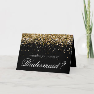 Gold Glitter and Black Bridesmaid Proposal Invitation