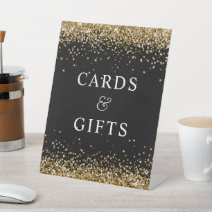 Gold Glitter and Black Cards & Gifts Pedestal Sign