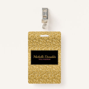 Gold Glitter And Black Frame ID Badge
