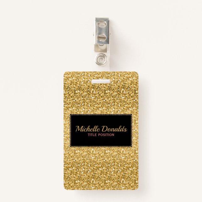 Gold Glitter And Black Frame ID Badge (Front with Clip)